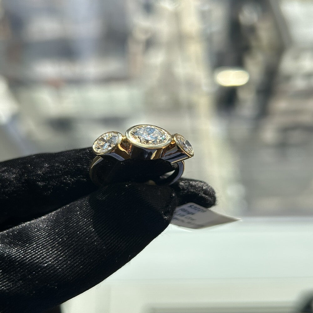 3 Stone Bezel Set Ring | 2.04ct Center Diamond | 14k Yellow Gold