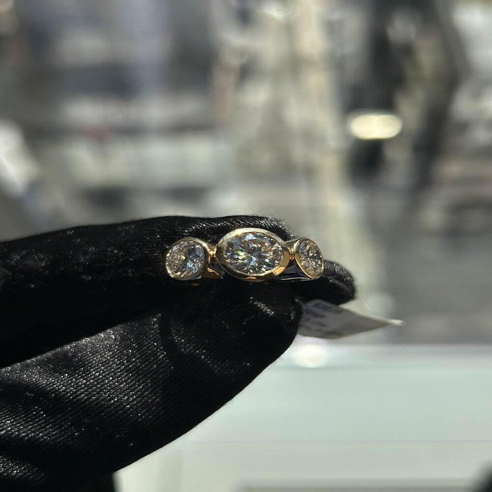 3 Stone Bezel Set Ring | 2.04ct Center Diamond | 14k Yellow Gold