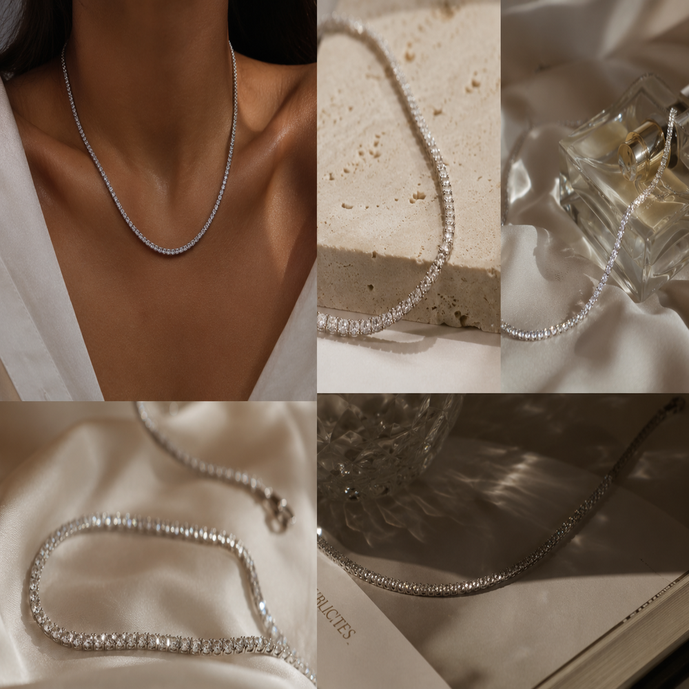7ct Diamond Tennis Necklace | 14k White Gold