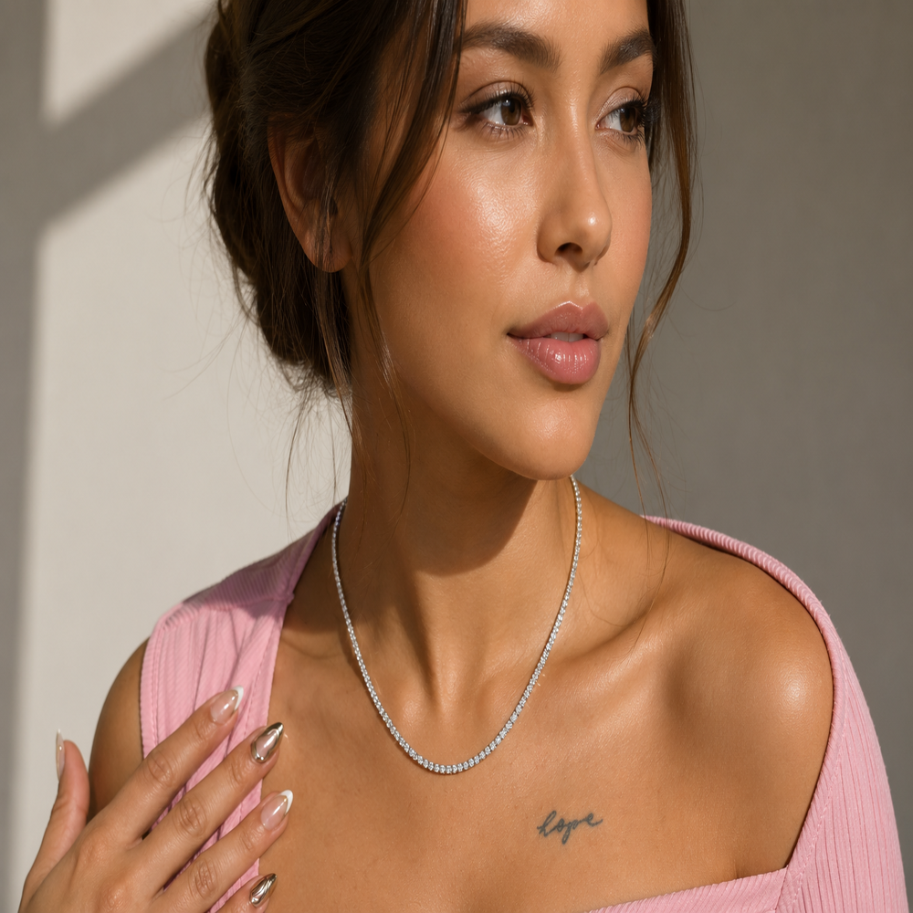 7ct Diamond Tennis Necklace | 14k White Gold