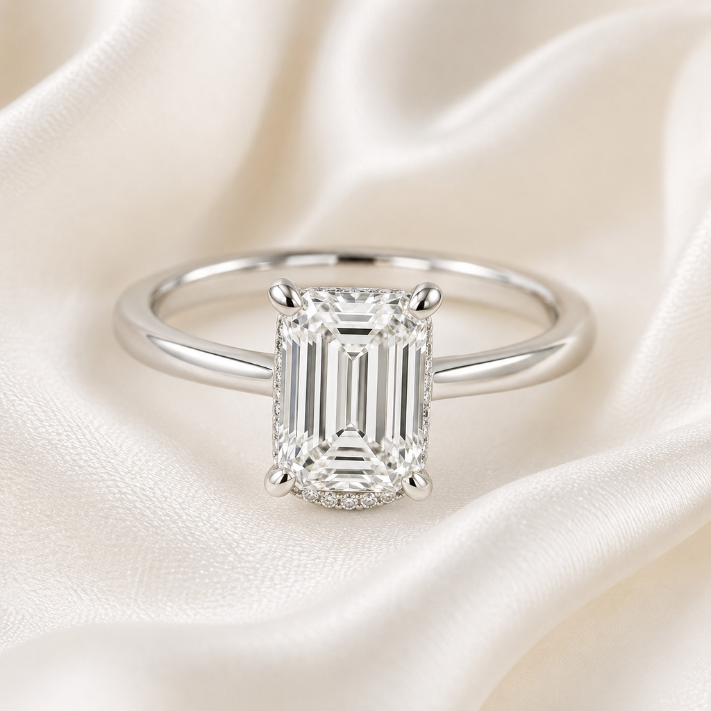 Hidden Halo Emerald Engagement Ring