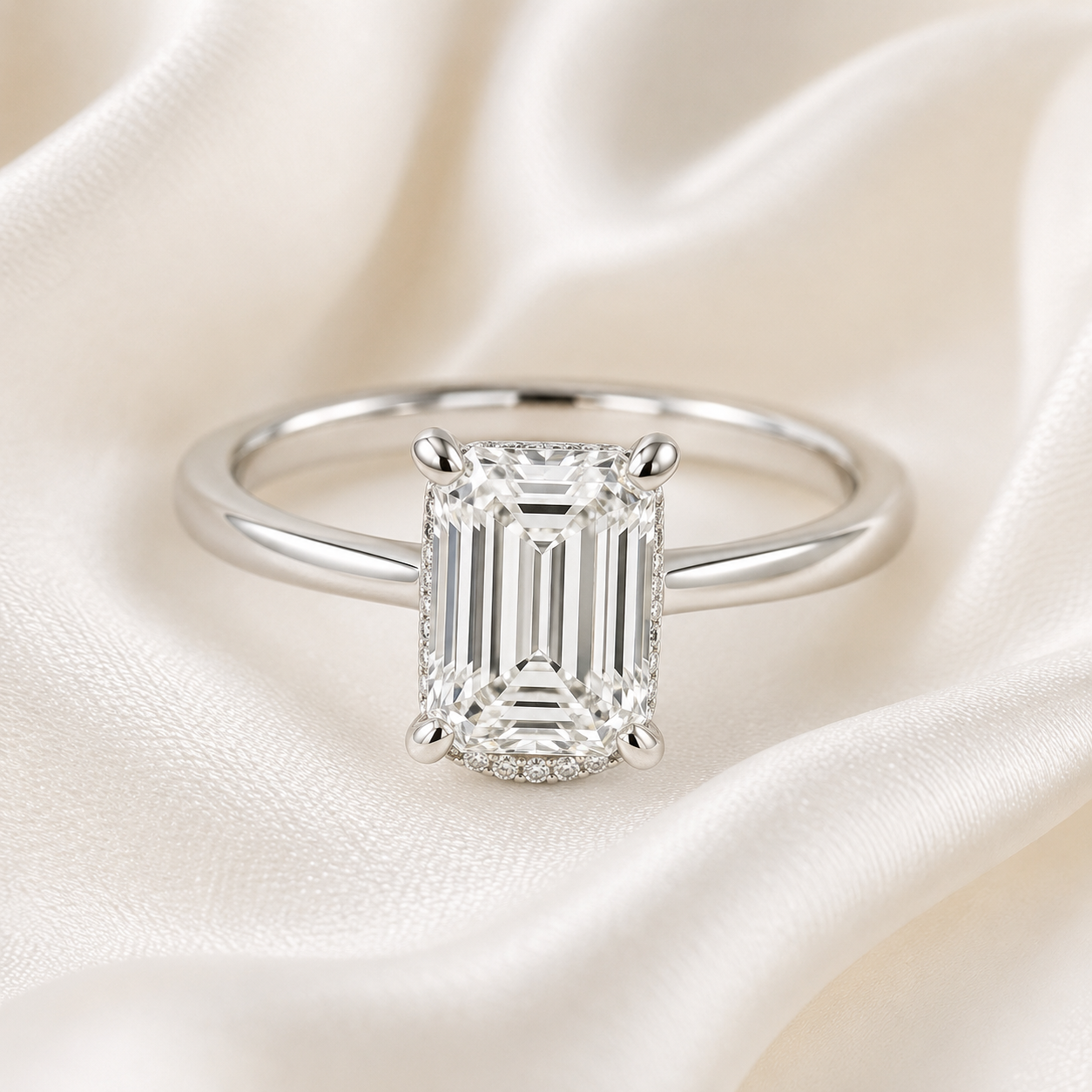 Hidden Halo Emerald Engagement Ring