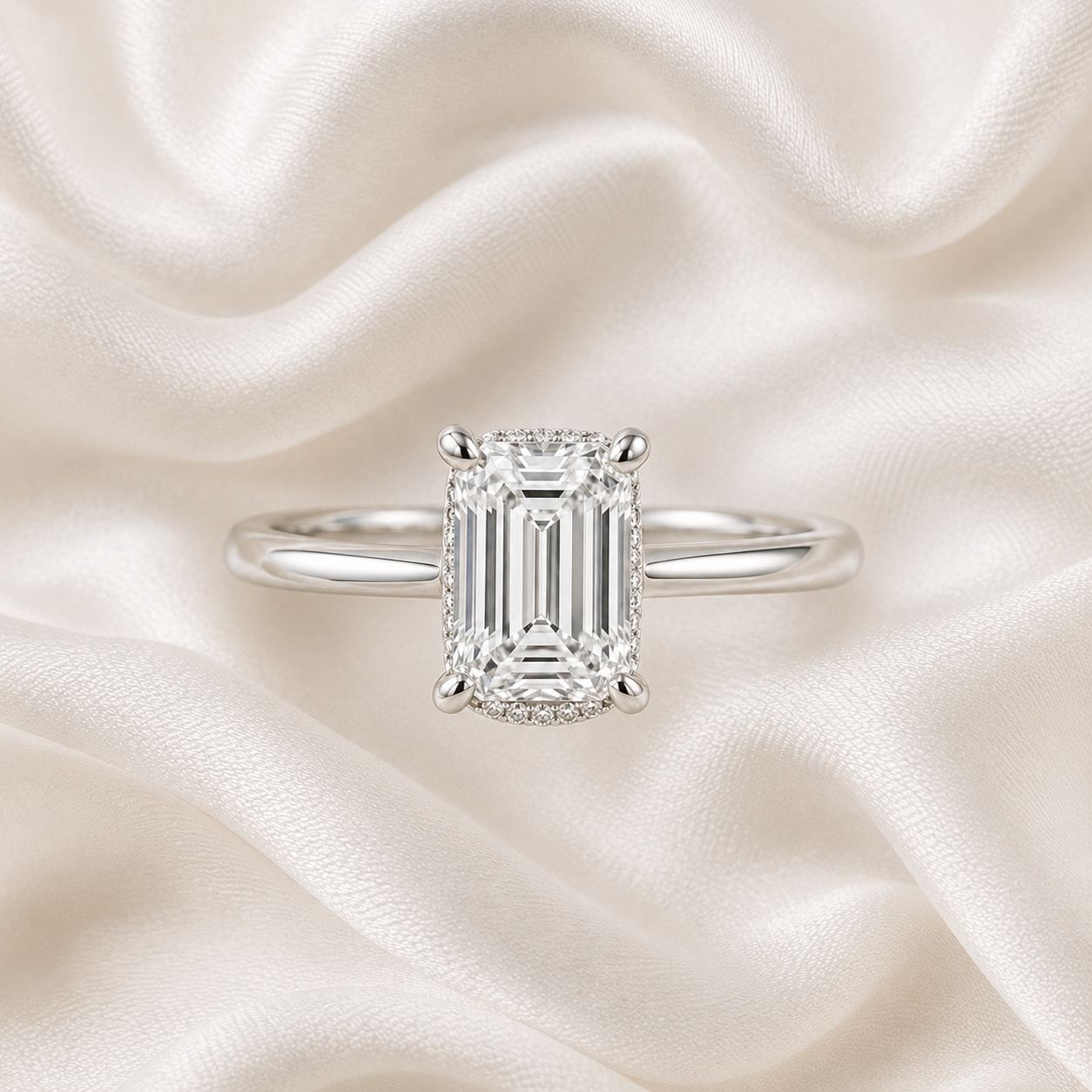 Hidden Halo Emerald Engagement Ring