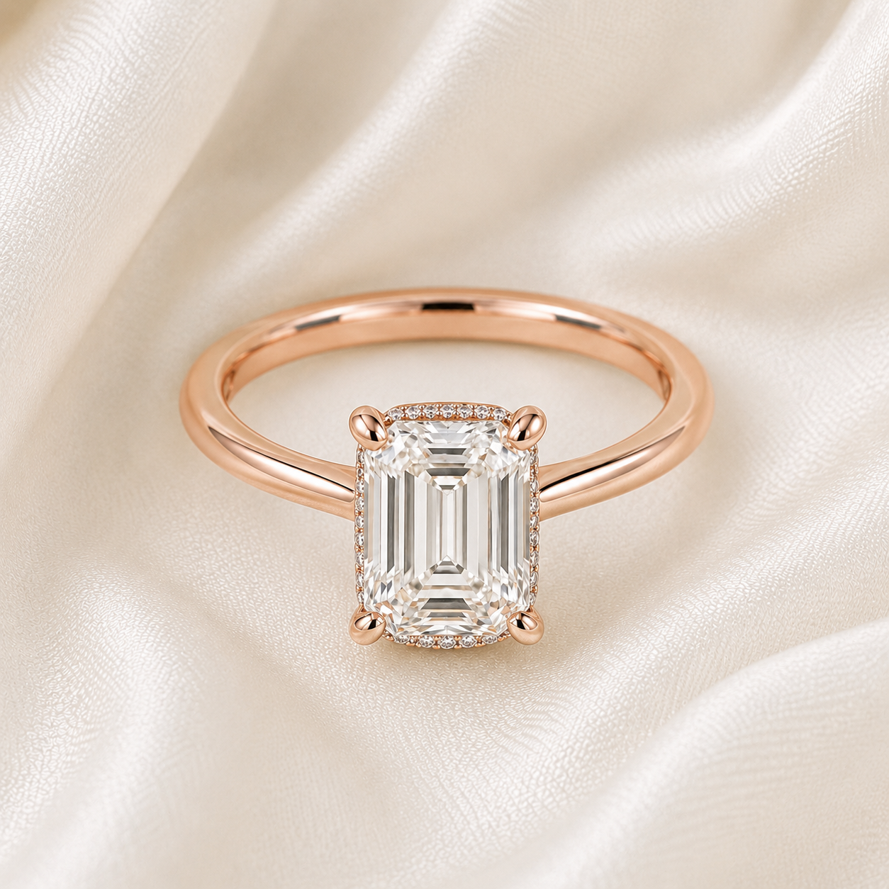 Hidden Halo Emerald Engagement Ring
