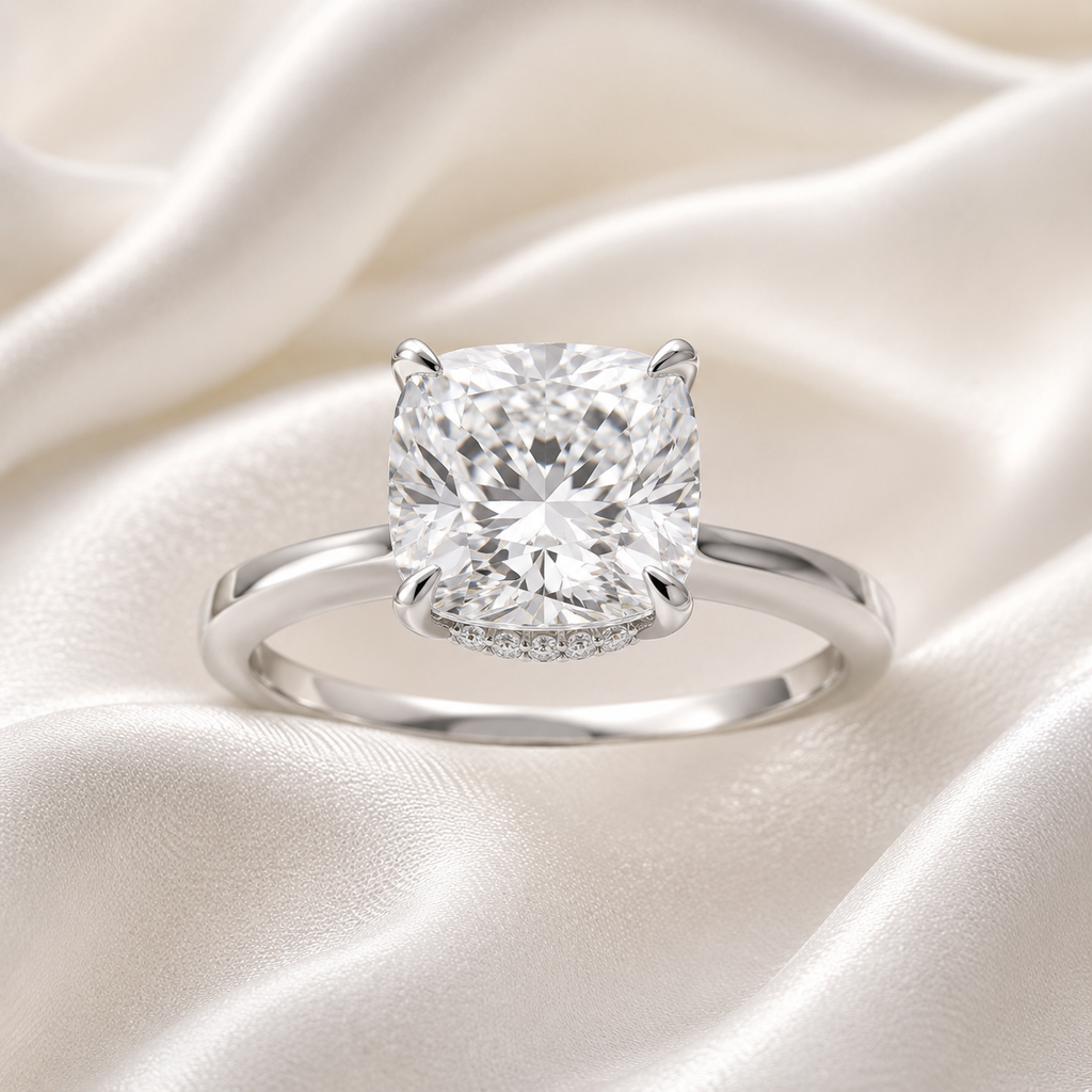 Hidden Halo Cushion Engagement Ring