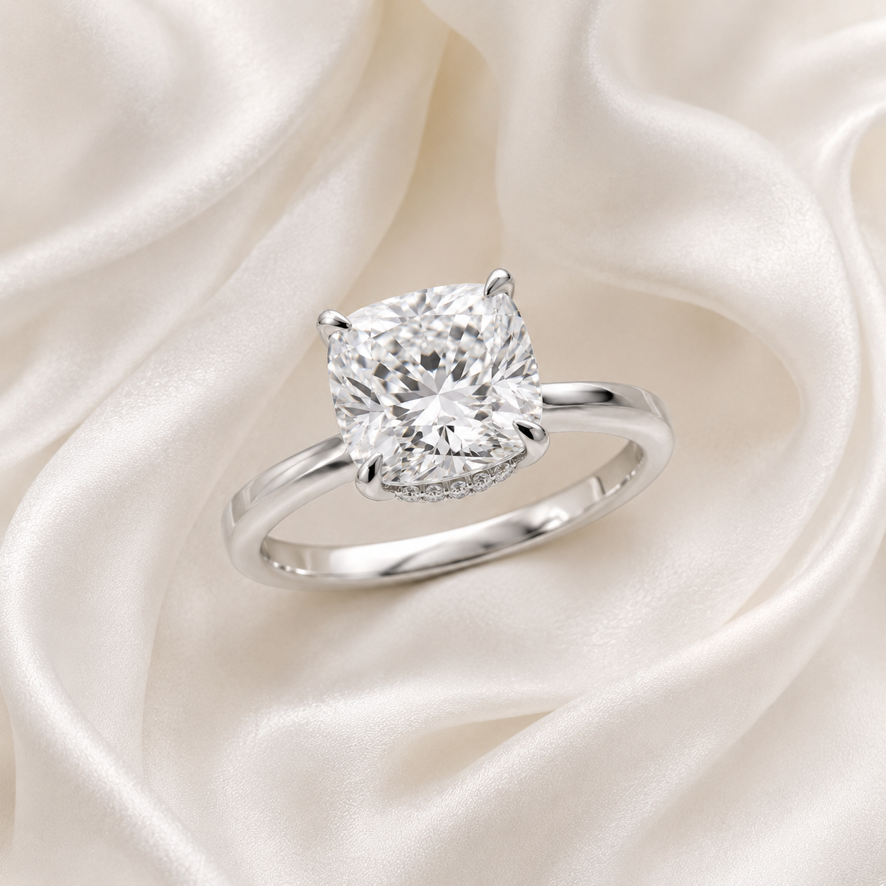 Hidden Halo Cushion Engagement Ring