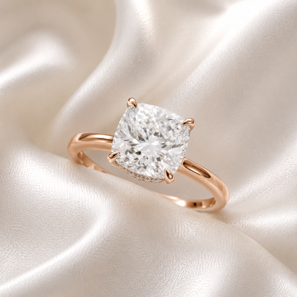 Hidden Halo Cushion Engagement Ring