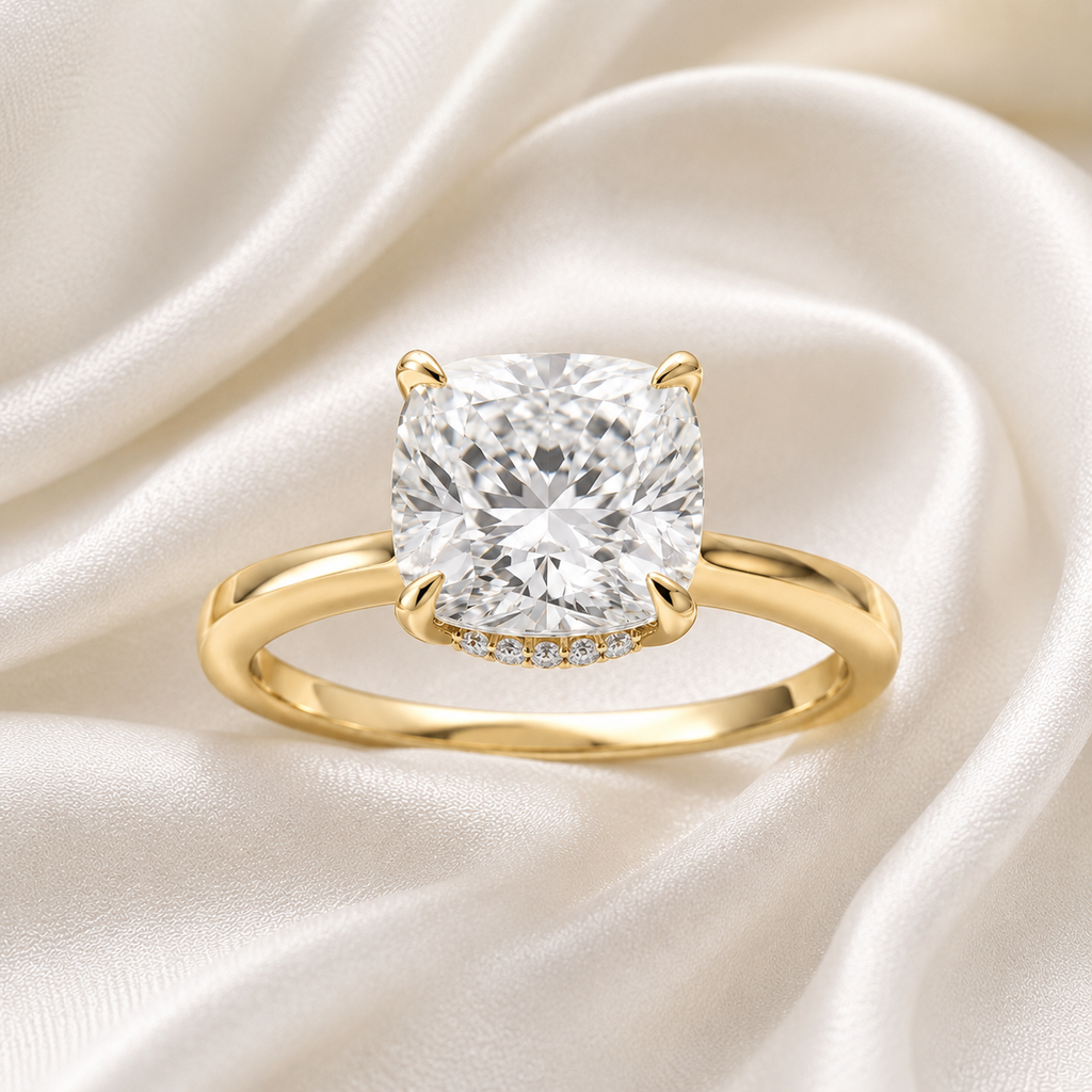 Hidden Halo Cushion Engagement Ring