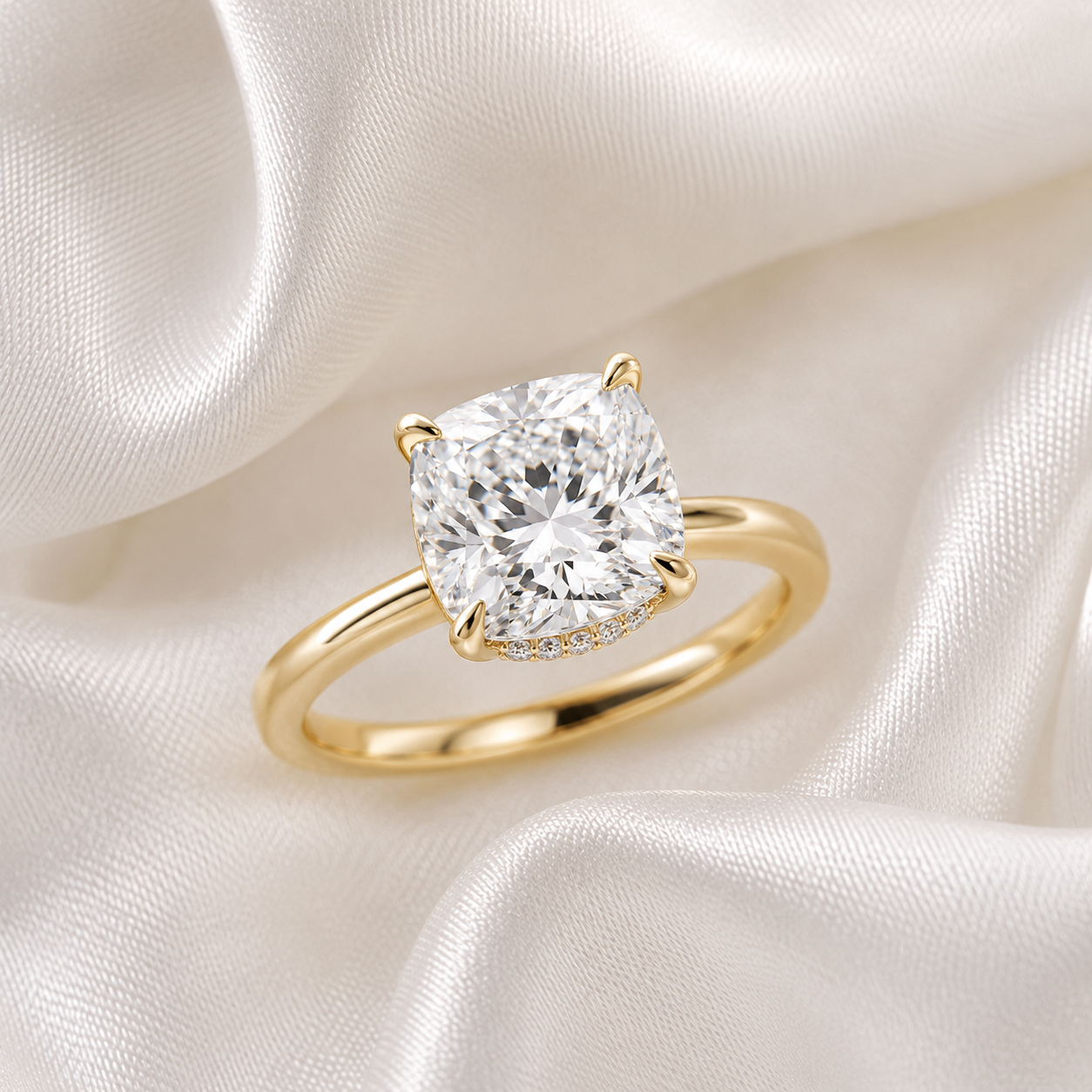Hidden Halo Cushion Engagement Ring