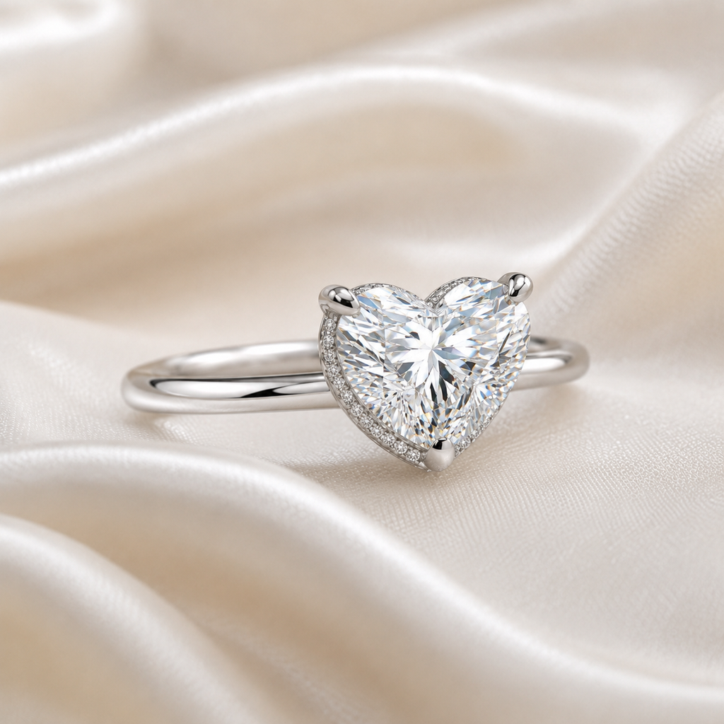 Hidden Halo Heart Engagement Ring