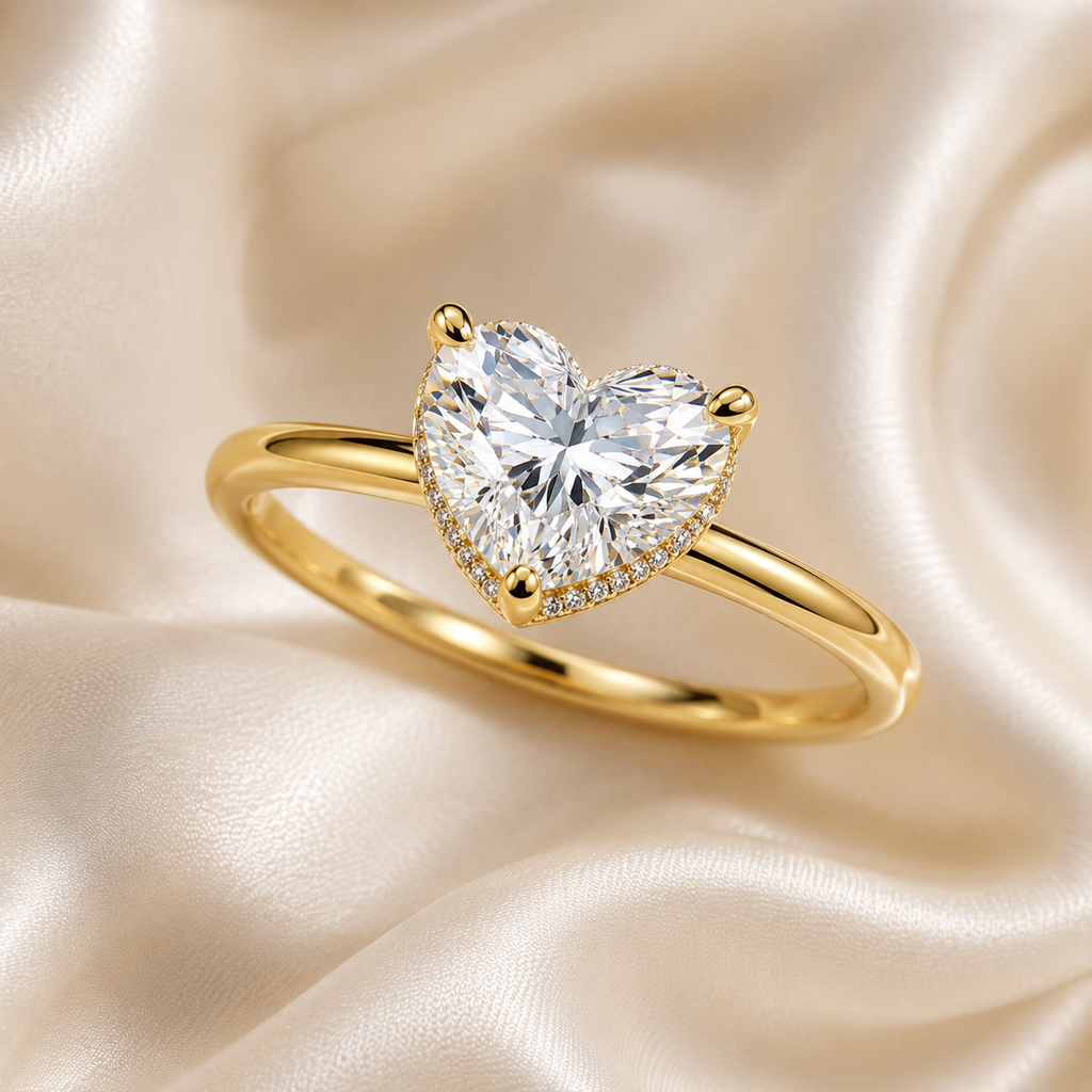 Hidden Halo Heart Engagement Ring