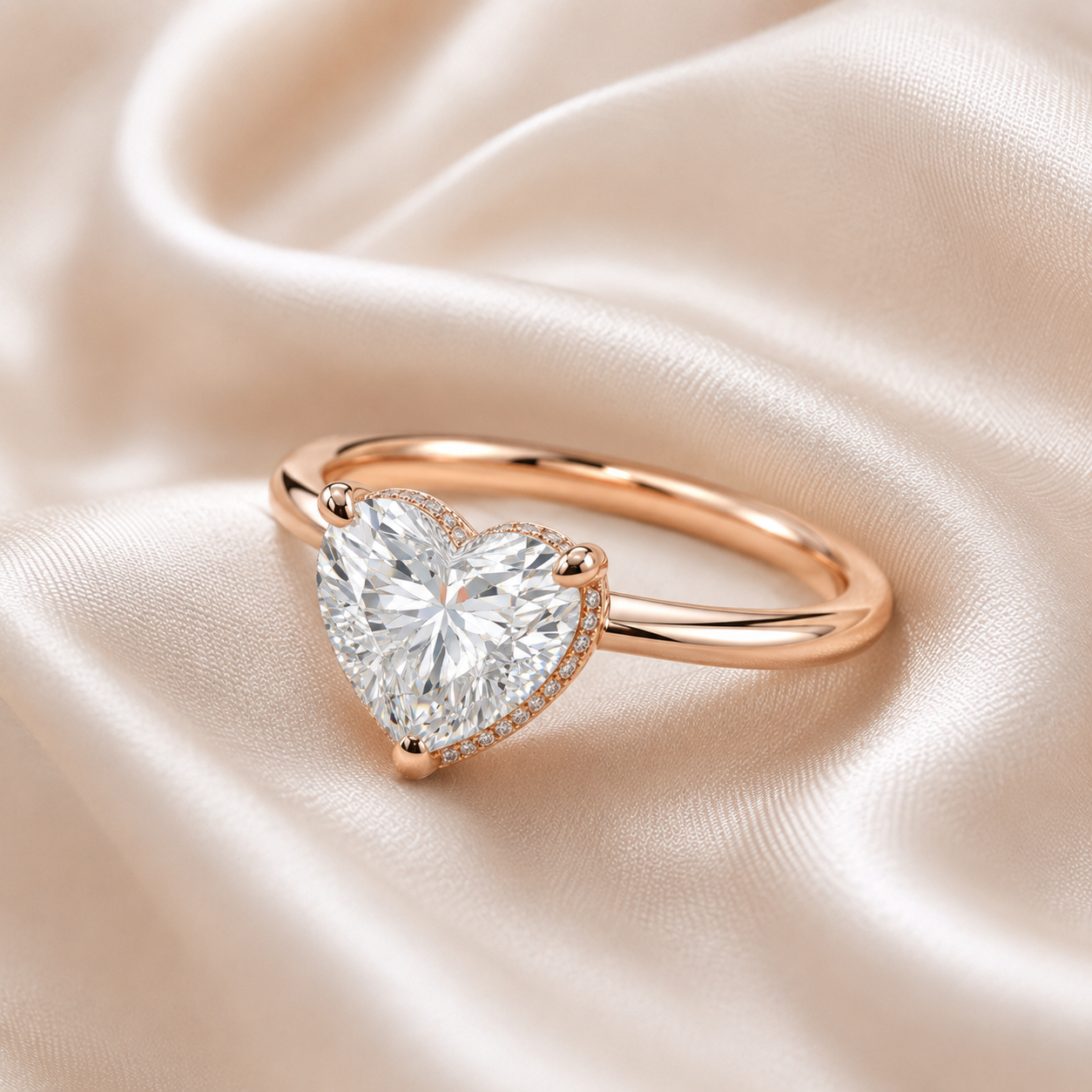 Hidden Halo Heart Engagement Ring
