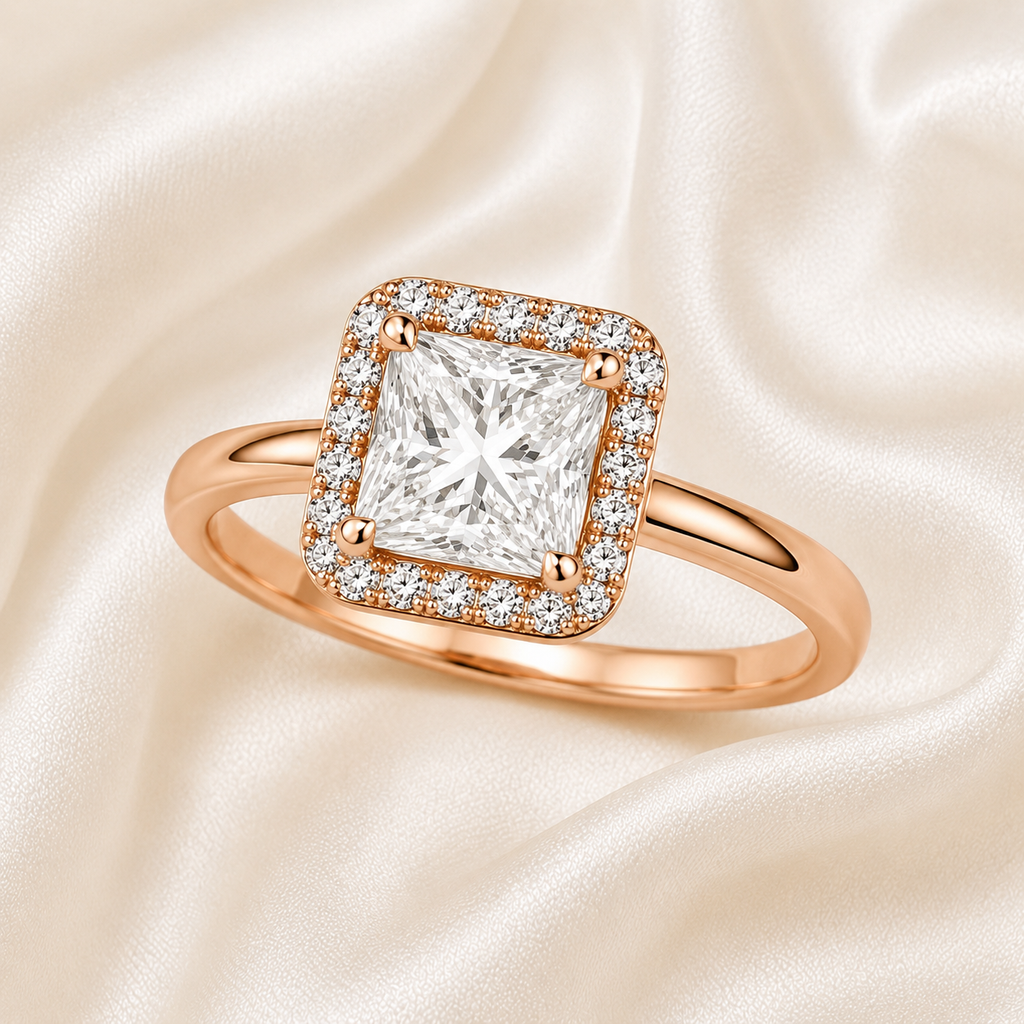 Halo Princess Engagement Ring