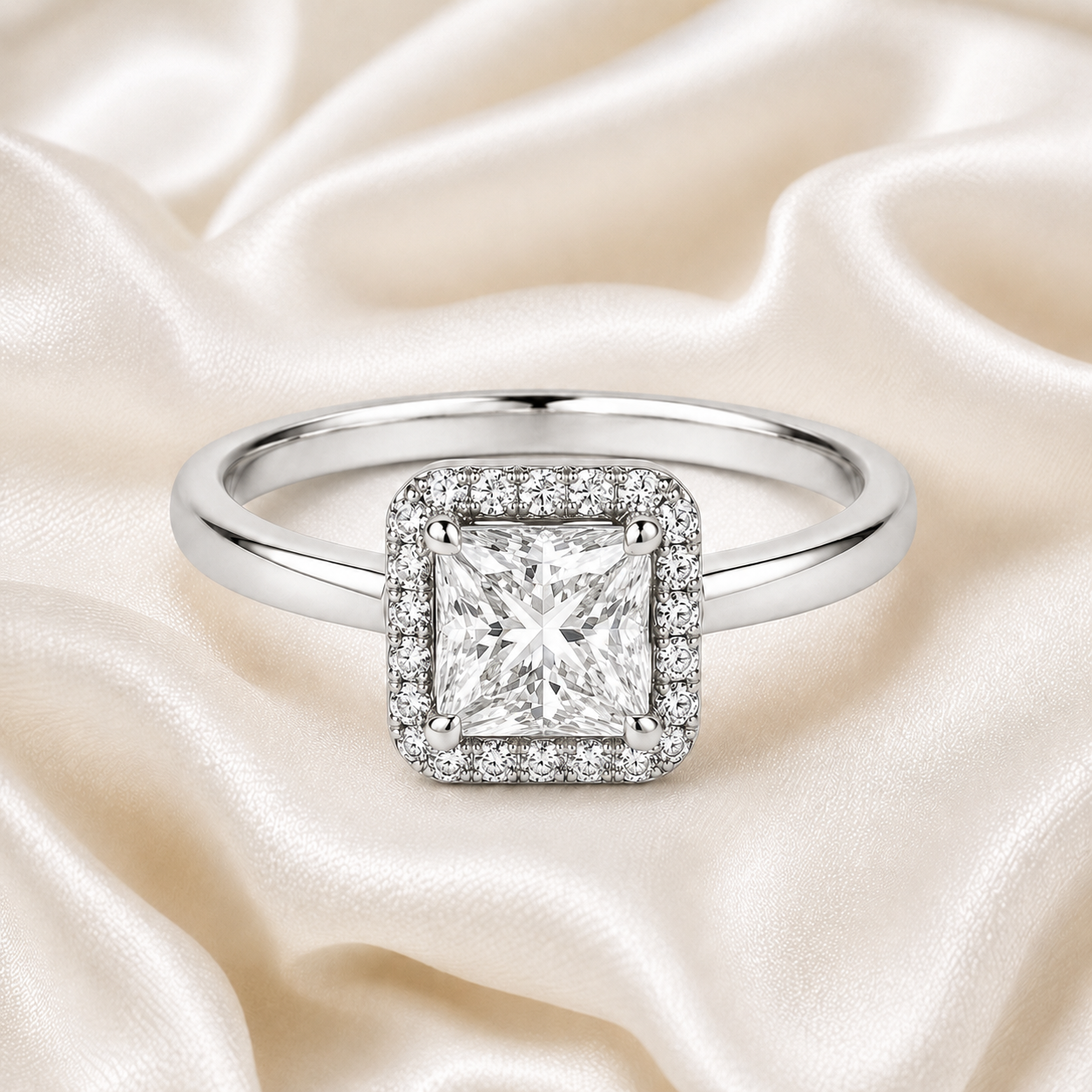 Halo Princess Engagement Ring