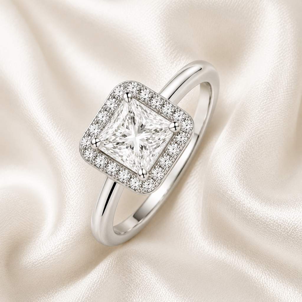 Halo Princess Engagement Ring