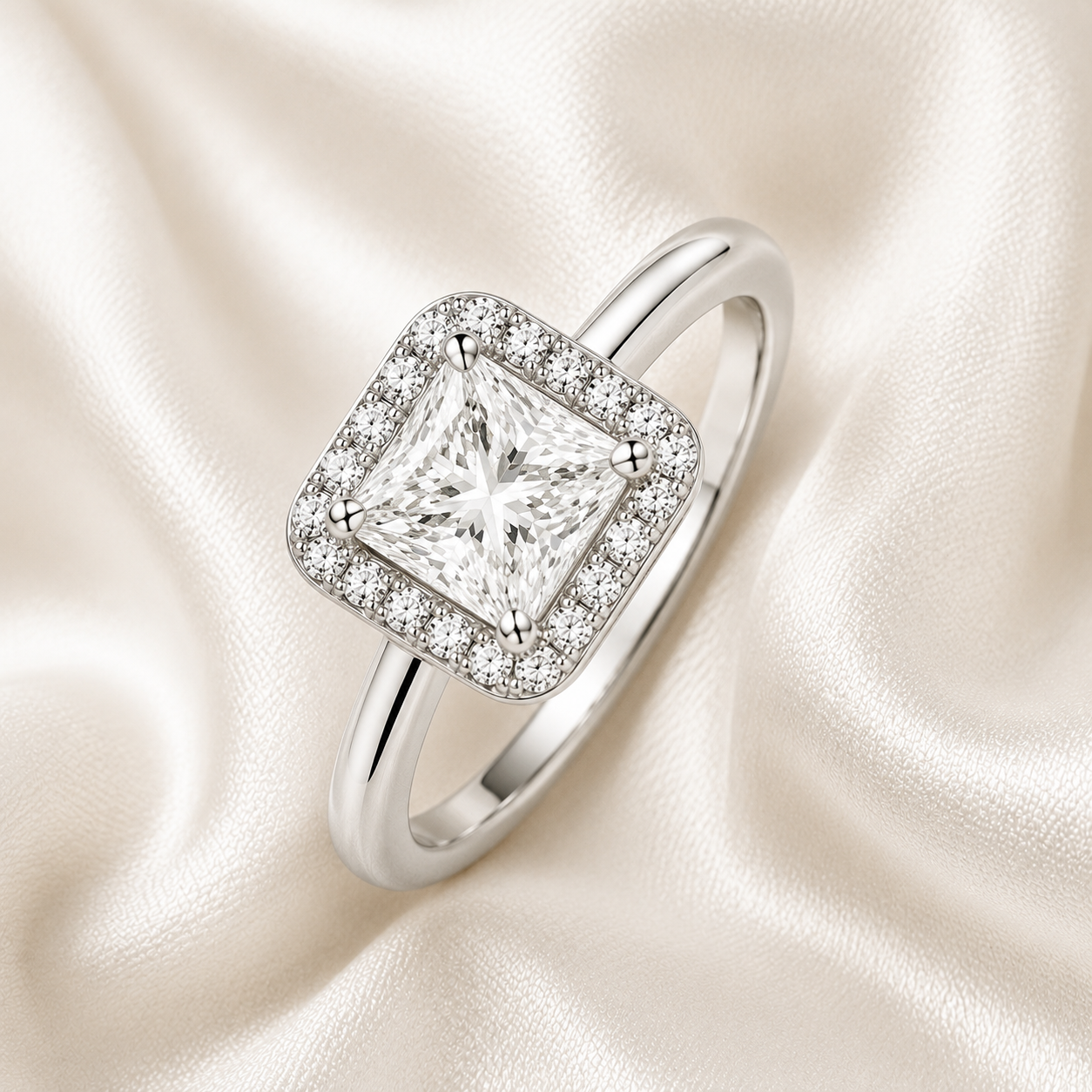 Halo Princess Engagement Ring
