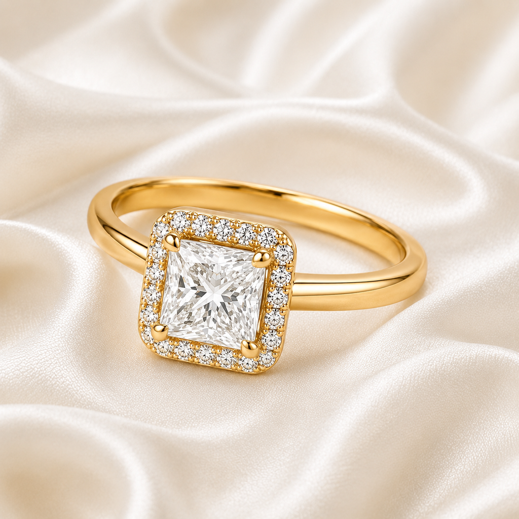 Halo Princess Engagement Ring