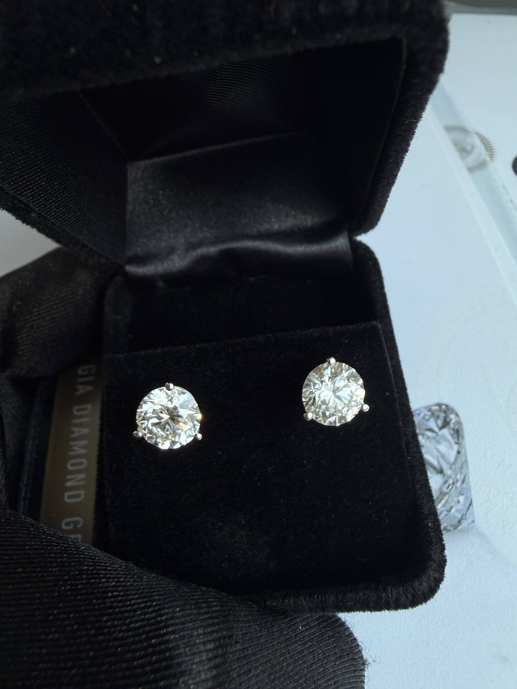 GIA certified 4 ct diamond earrings in 14k white gold