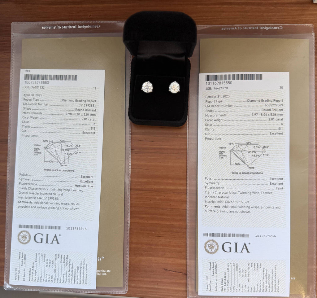 GIA certified 4 ct diamond earrings in 14k white gold