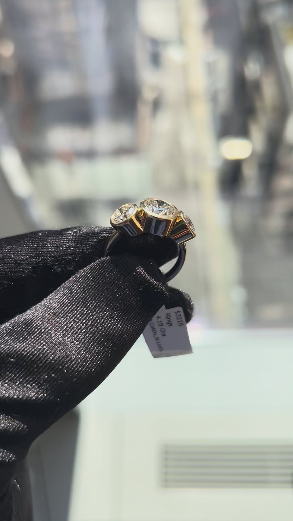 3 Stone Bezel Set Ring | 2.04ct Center Diamond | 14k Yellow Gold